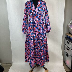 Floral Summer Dress Sz Small Tiered A-Line Loose Bohemian Maxi Casual Long Sleev